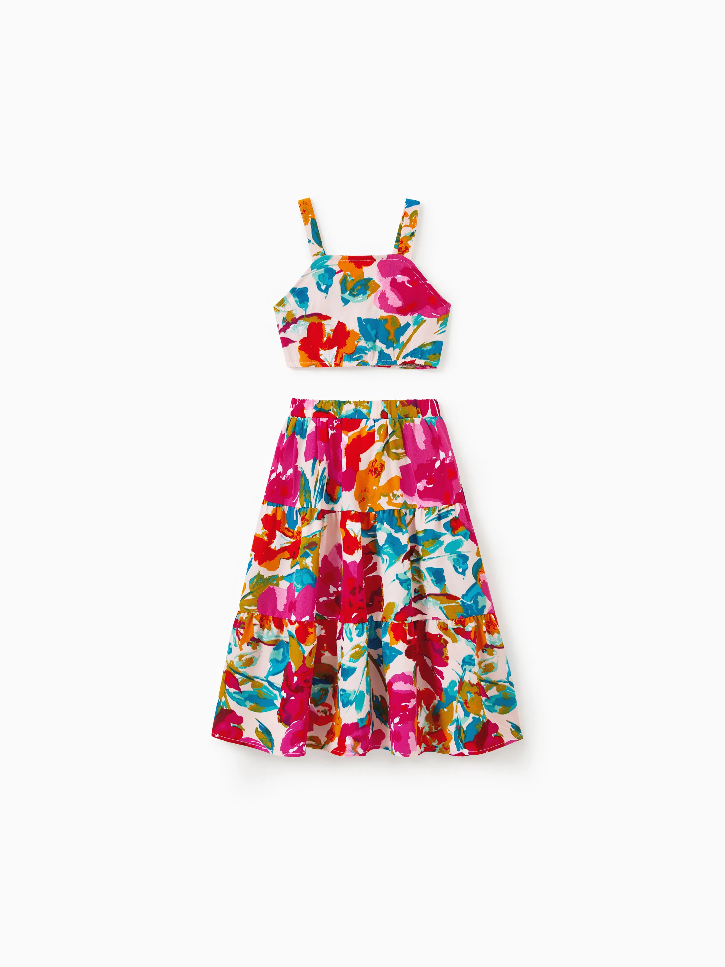 Colorful Mommy & me Outfits Sleeveless Strap Top and Skirt Co-ord Set & Shirt Sets Summer Vacation Clothe for Beach, Photoshoots, Travel Hot Pink - Image 13