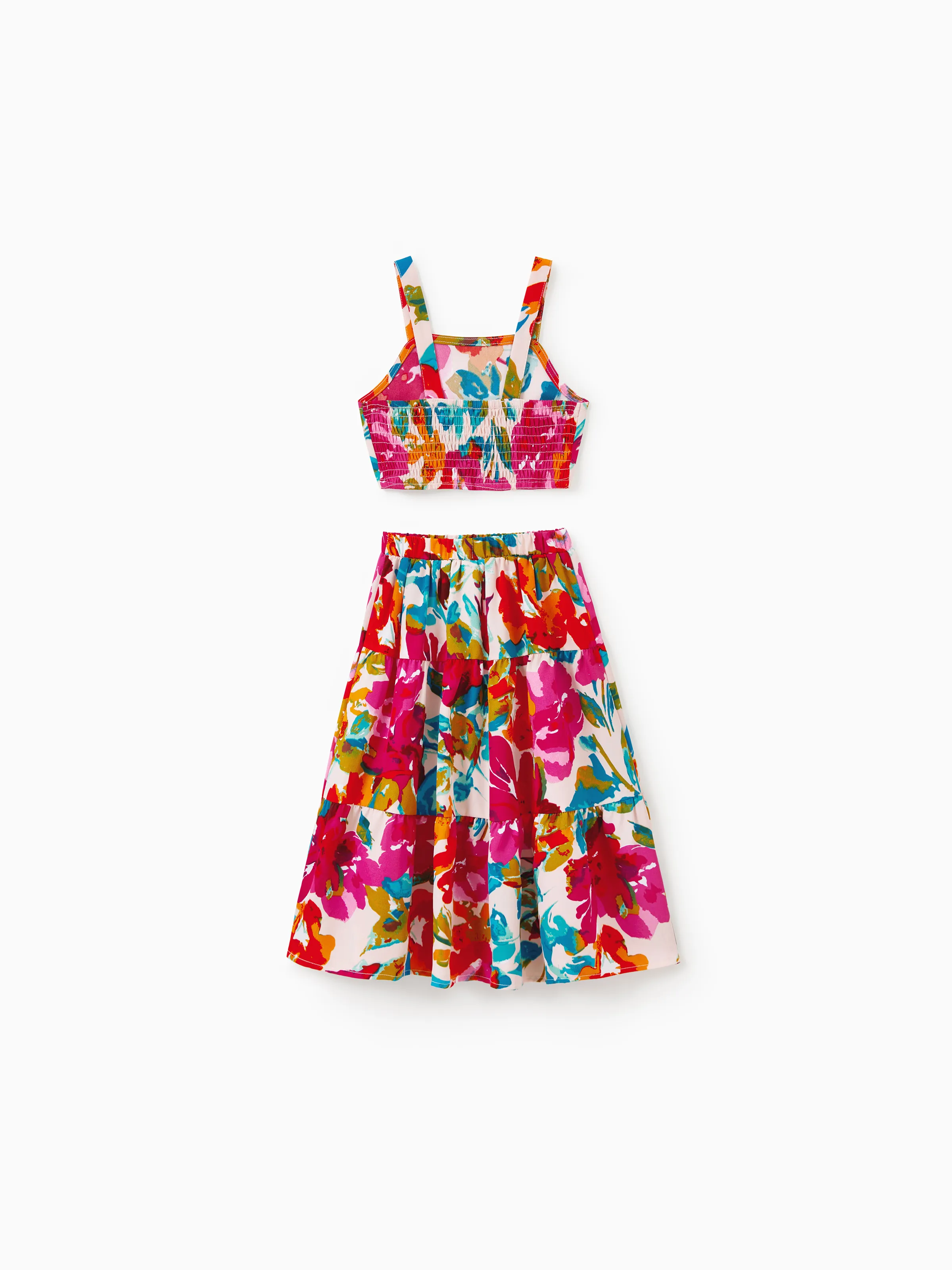 Colorful Mommy & me Outfits Sleeveless Strap Top and Skirt Co-ord Set & Shirt Sets Summer Vacation Clothe for Beach, Photoshoots, Travel Hot Pink - Image 14