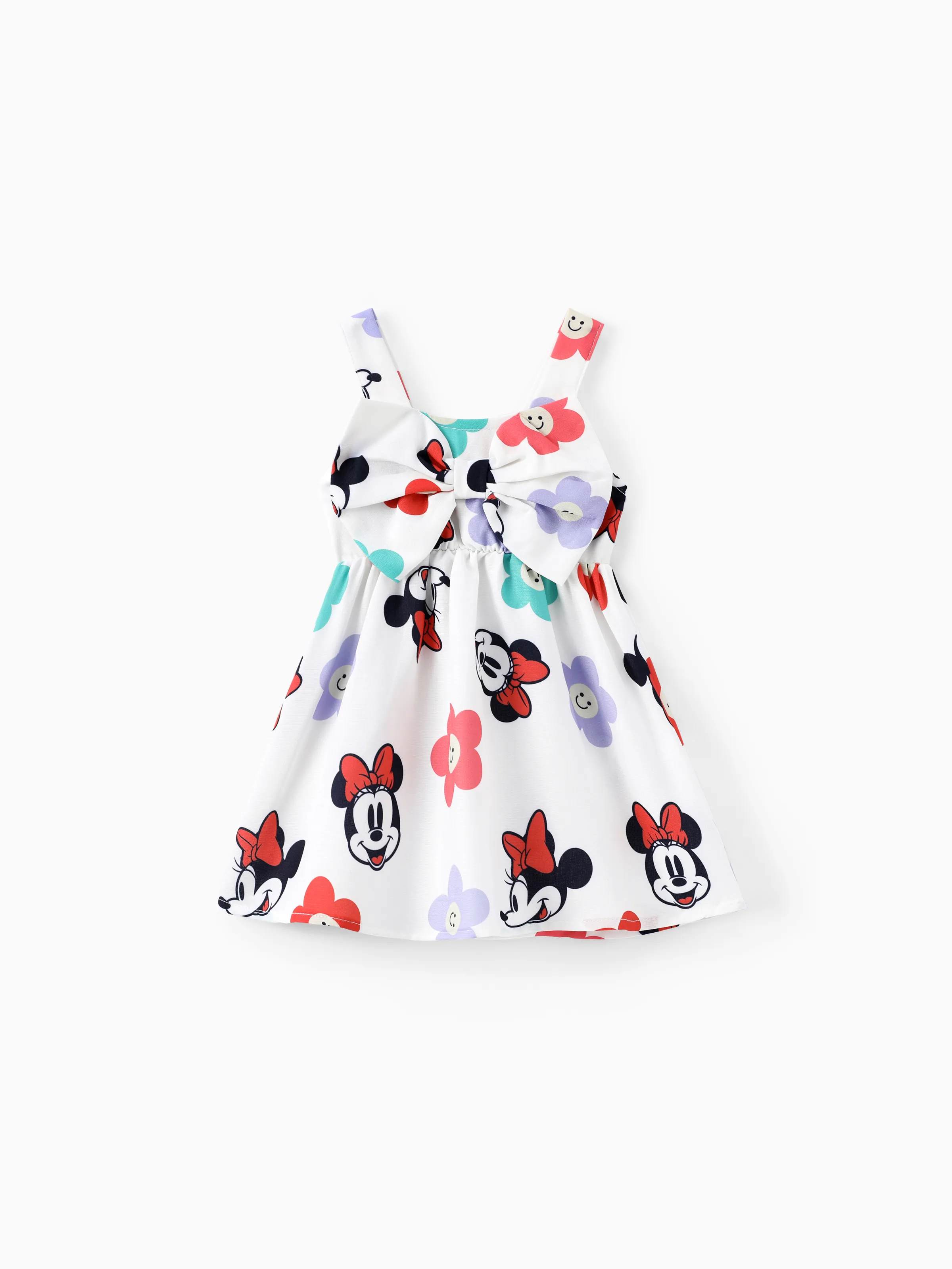 Disney Mickey and Friends Baby Girl Floral Minnie Print Bowknot Dress White