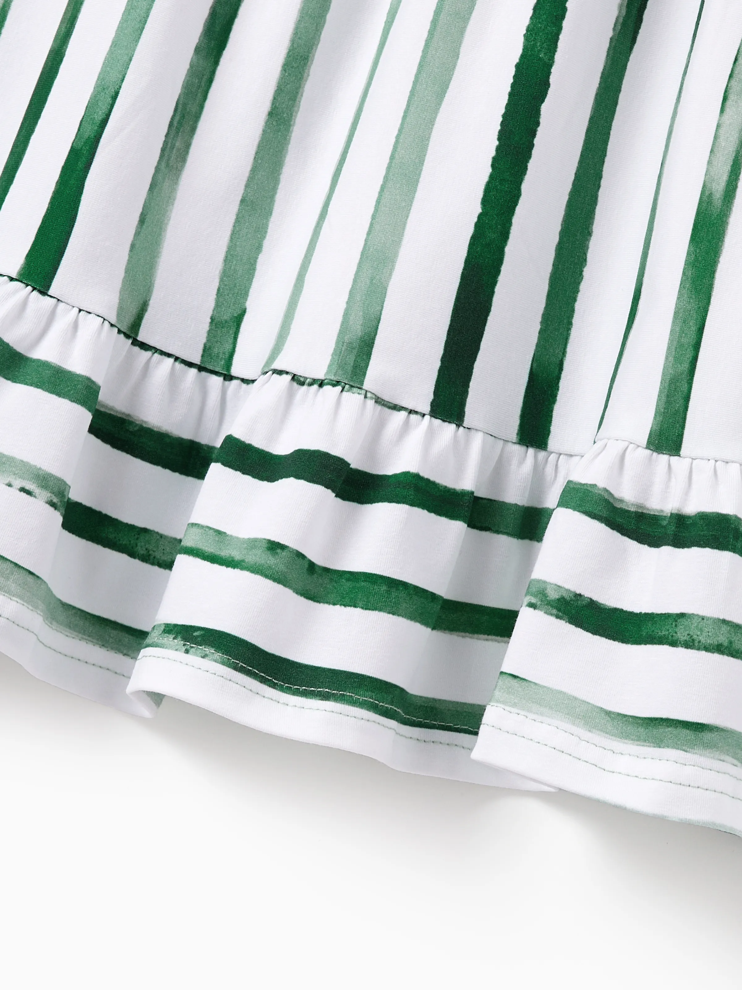 Family Matching Cotton Outfits Set Green Striped T-Shirt and Dress Set for Dad, Mom, Kids & Baby, Perfect for Summer Family Outings & Photos Green - Image 16