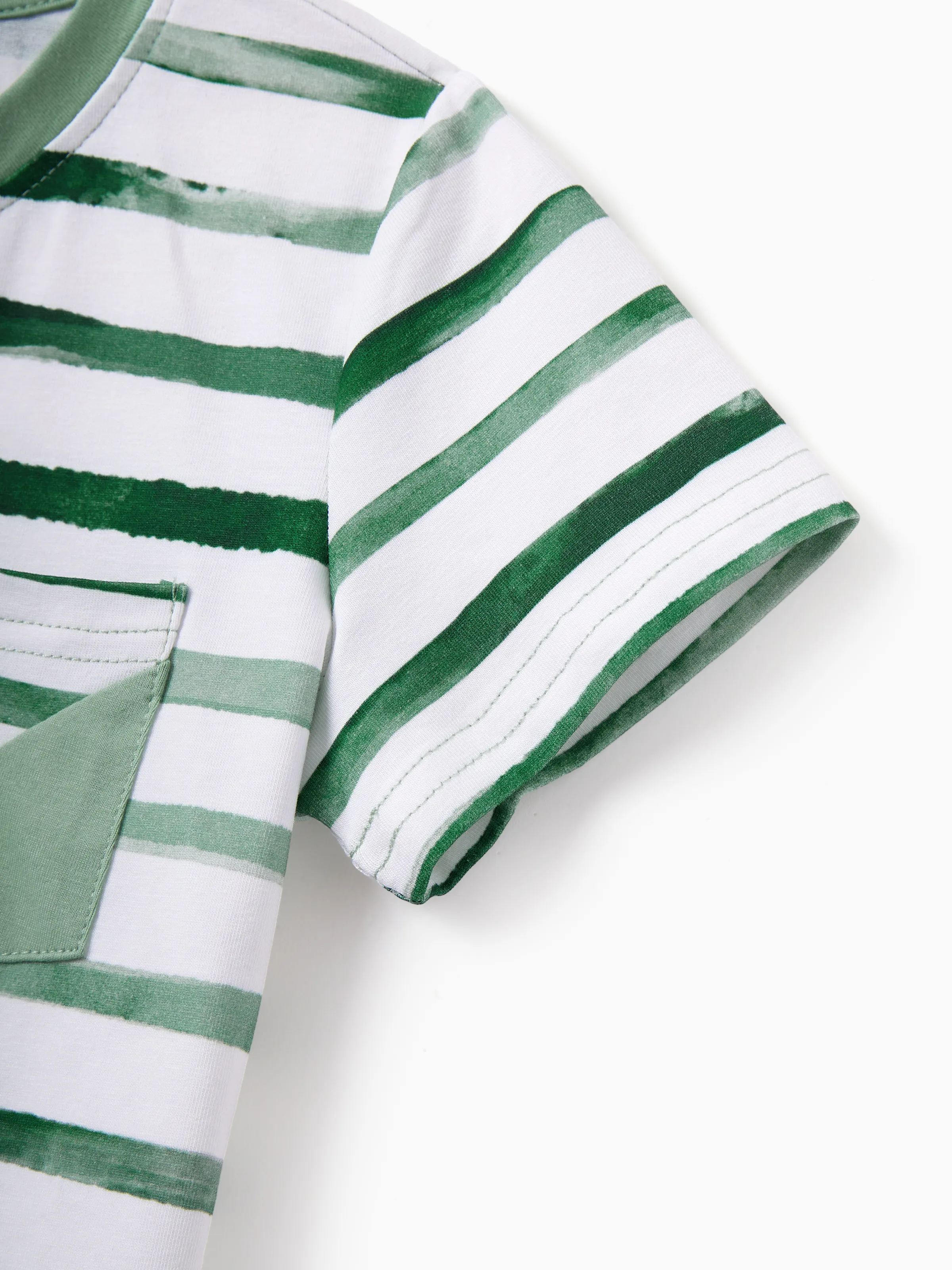Family Matching Cotton Outfits Set Green Striped T-Shirt and Dress Set for Dad, Mom, Kids & Baby, Perfect for Summer Family Outings & Photos Green - Image 27