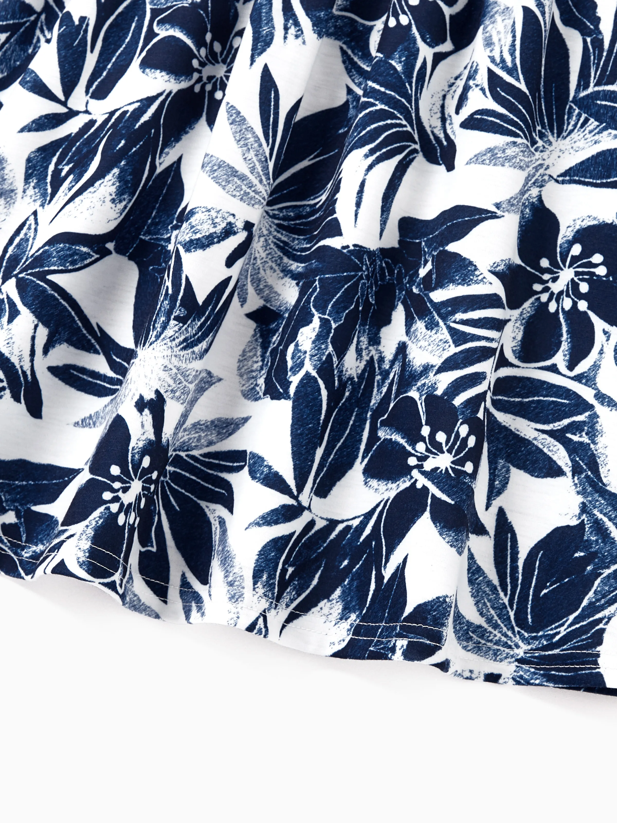 Family Matching Cotton Tee Flora Print Splicing Shirt or Tank Dress Deep Blue - Image 12