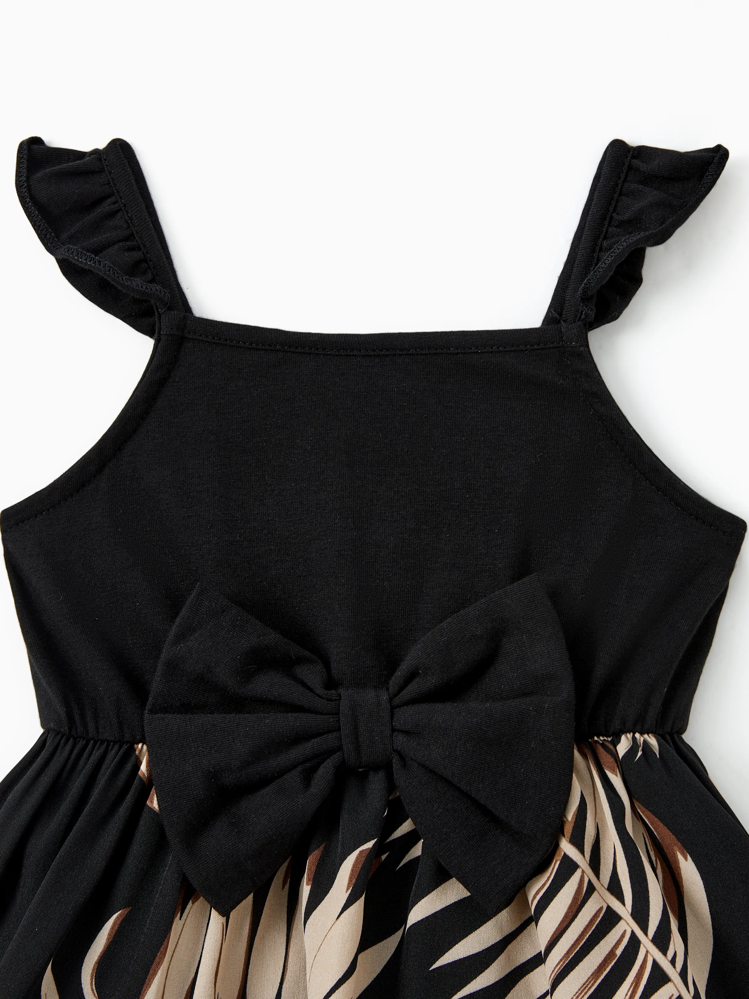 Family Matching Floral Print Belted Cami Dresses And Solid Short Sleeve Tops Sets Black - Image 15