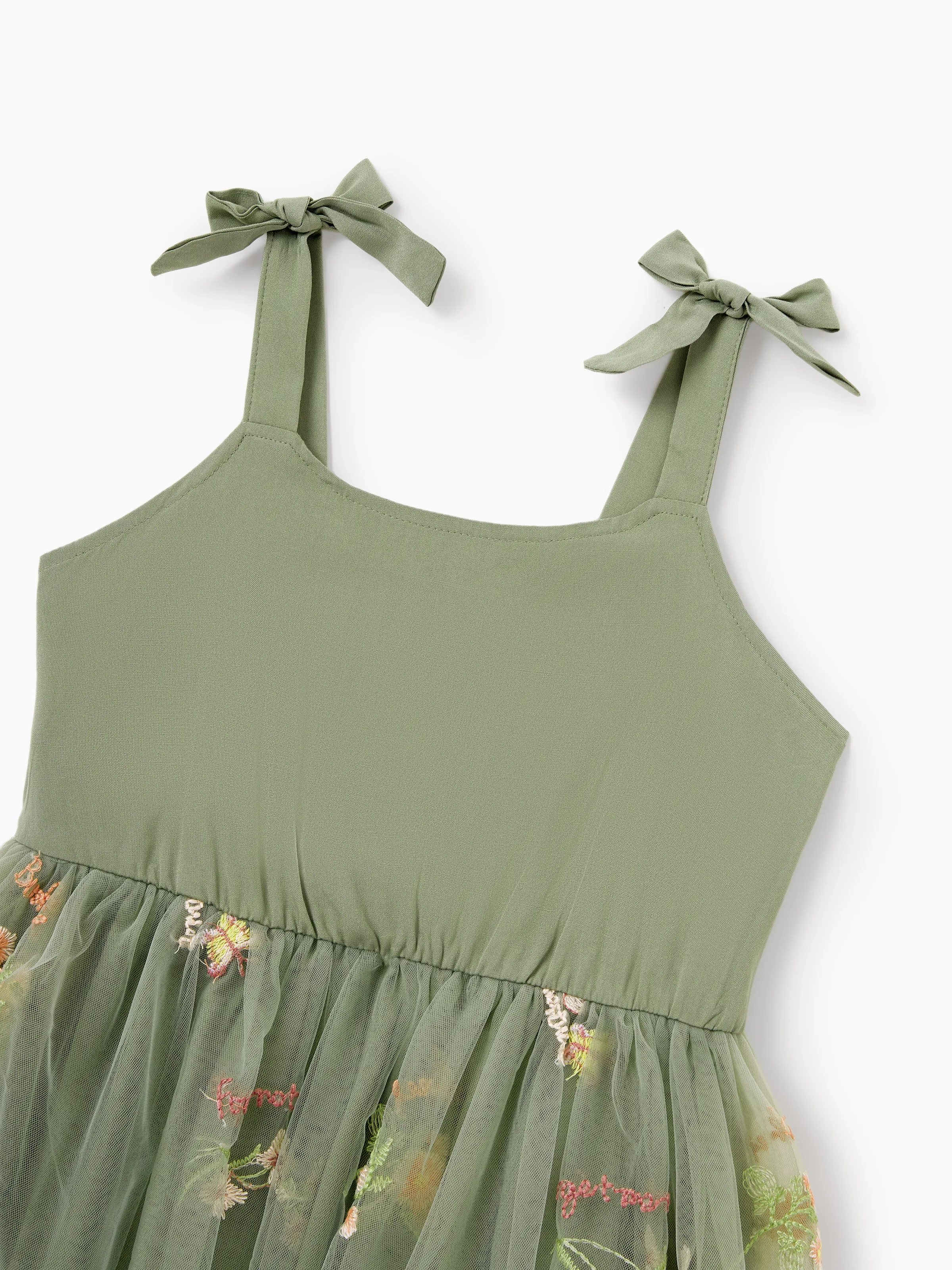 Family Matching Polo Collar Short-sleeve Shirt or V-neck Strappy Mesh Dress  Green - Image 21