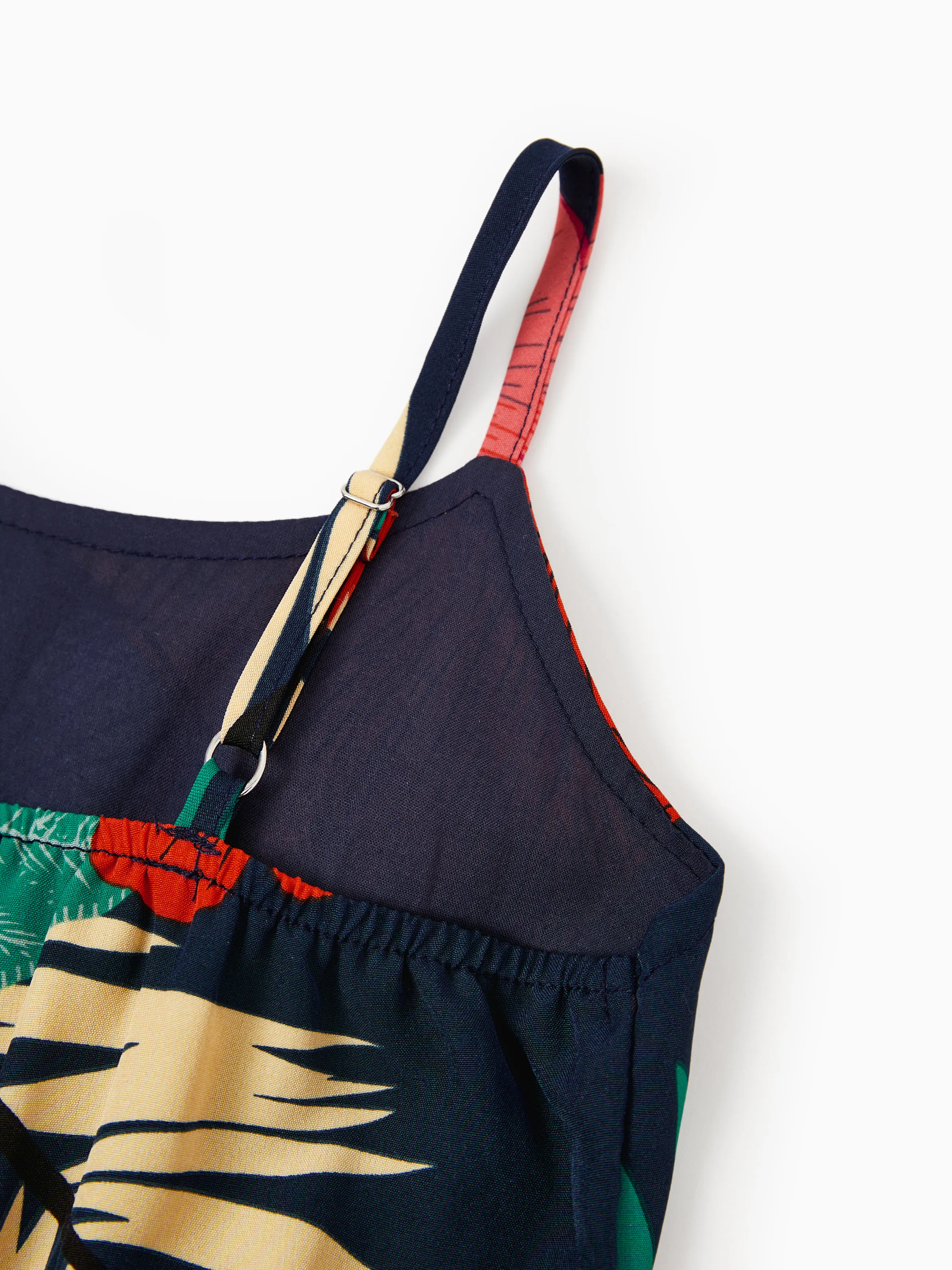 Family Matching Sets Floral Panel Black tee and V-neck Strap Dress with Hidden Snap Deep Blue - Image 12