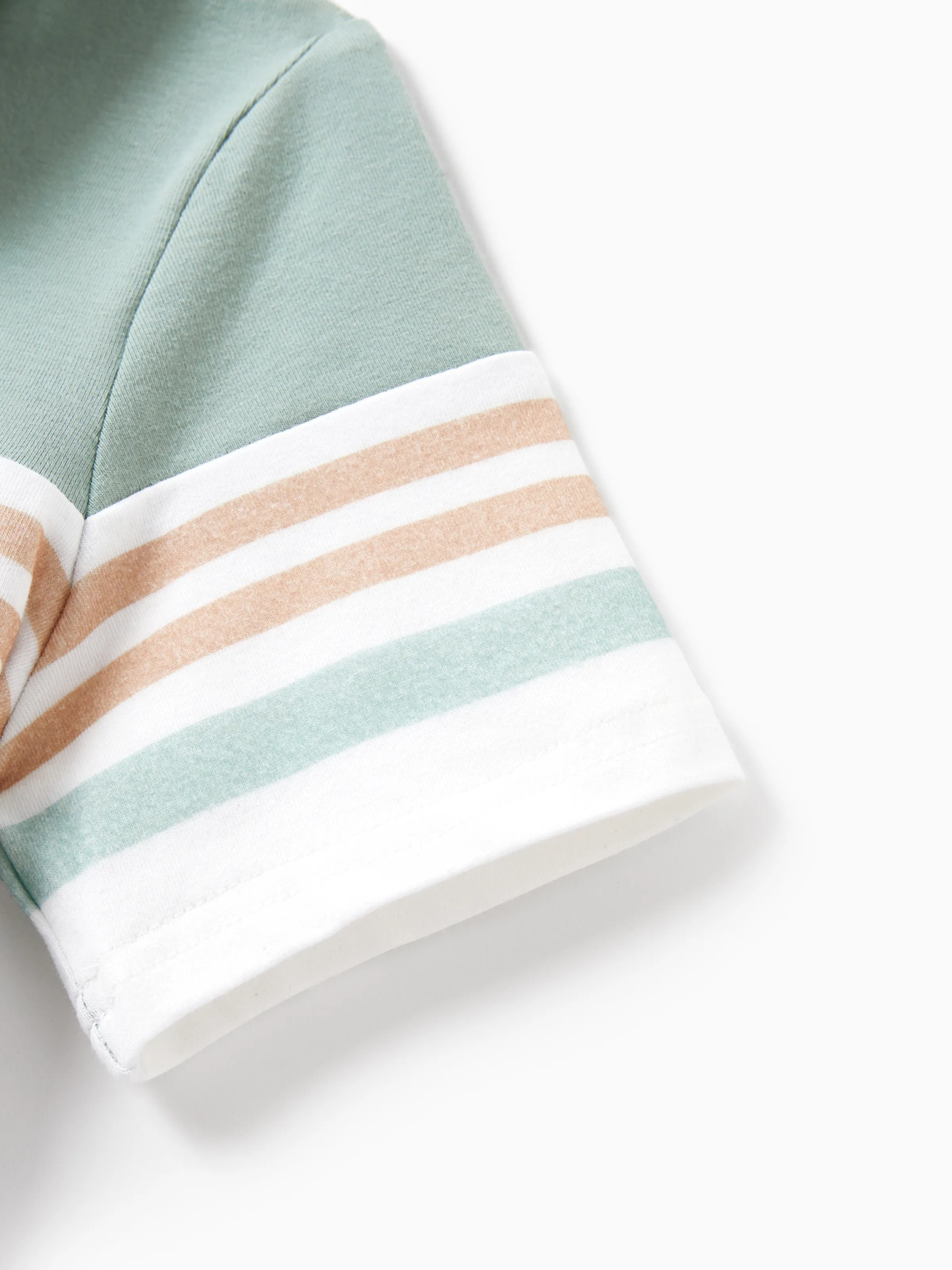 Family Matching Sets Green Striped Polo Shirt or Flora Print Strap Belted Dress Light Green - Image 20