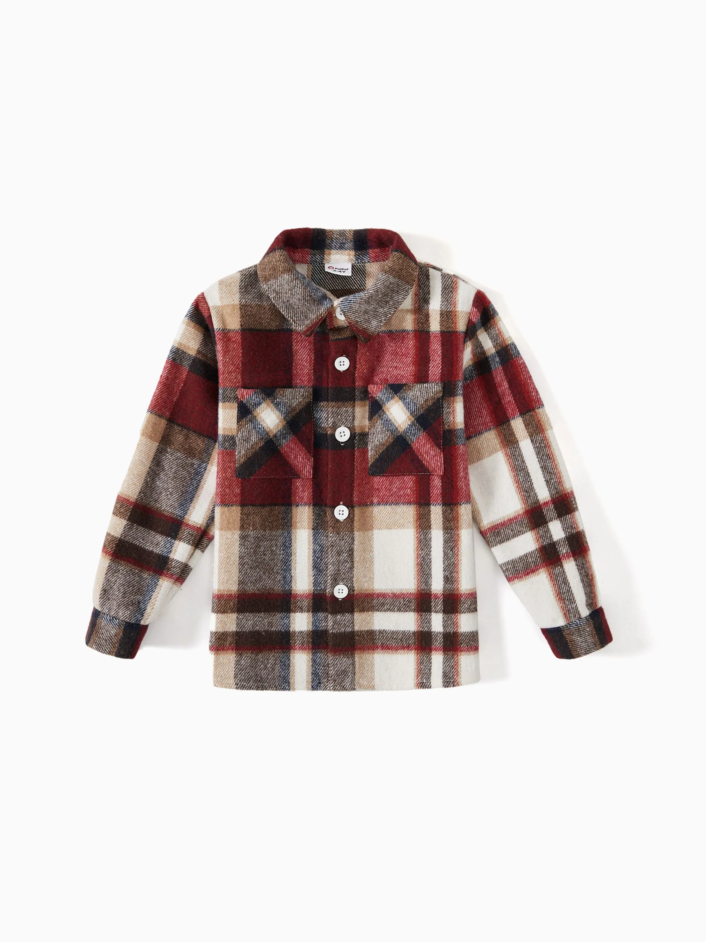 Family Matching Solid Ribbed Spliced Plaid Belted Dresses and Long-sleeve Button Up Shirts Sets MAROON - Image 17