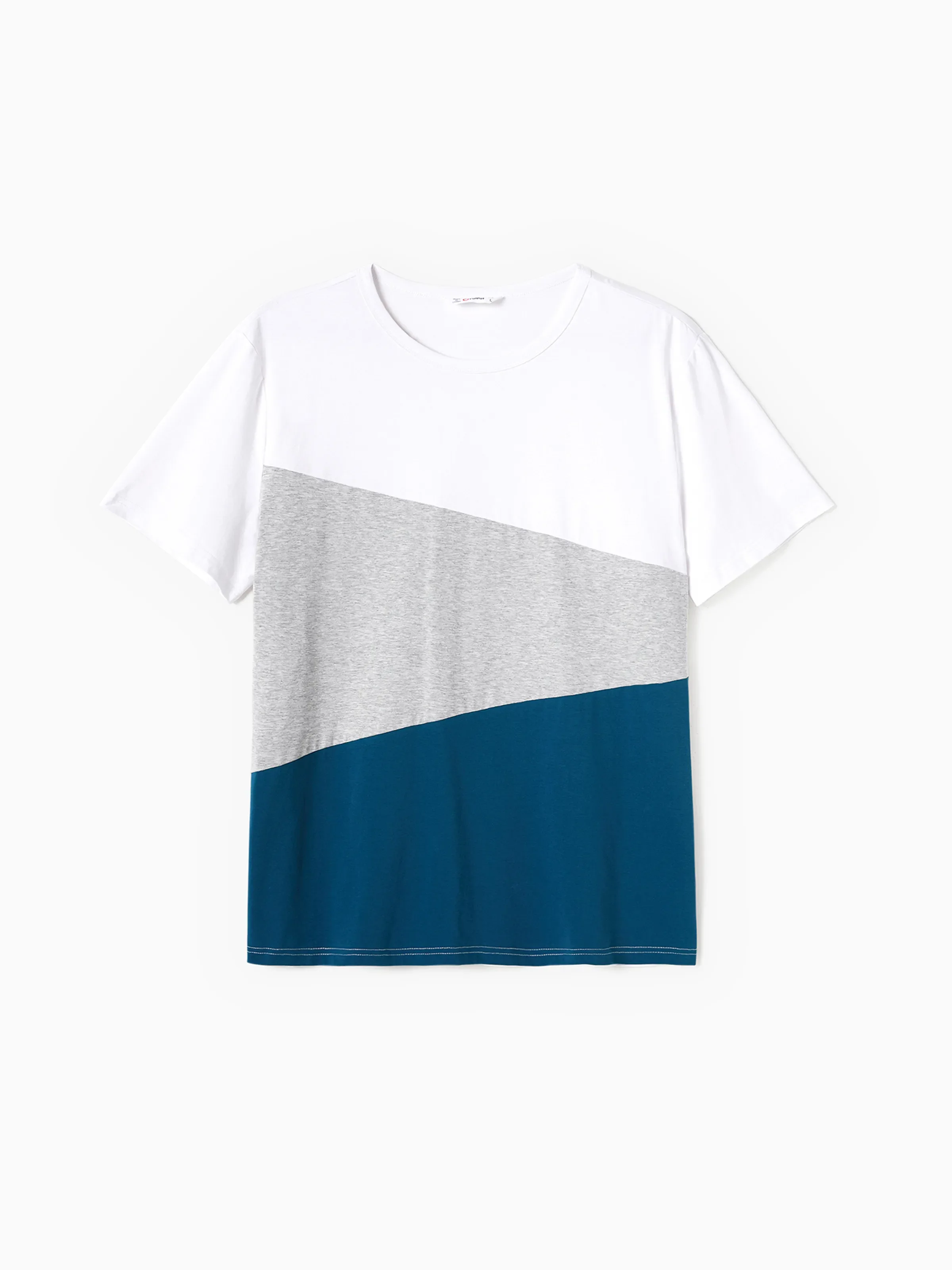 Family Matching Solid V Neck Flutter-sleeve Splicing Floral Print Dresses and Short-sleeve Colorblock T-shirts Sets Azure- - Image 21