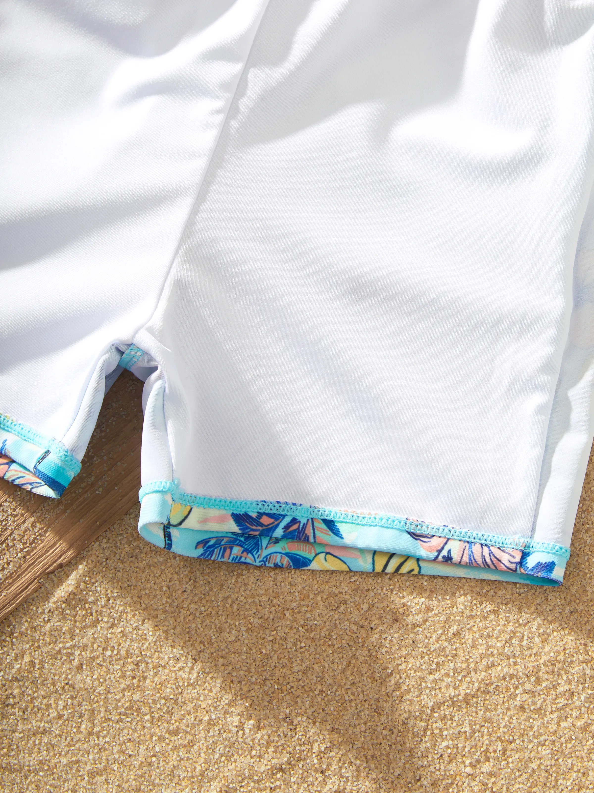 Family Matching Swimwear Tropical Print, Mommy Tie-front Cutout One-piece Swimsuit, Girl two-piece Swimsuit Daddy & Son Swim Trunks Set for Summer Beach Vacation Light Blue - Image 23
