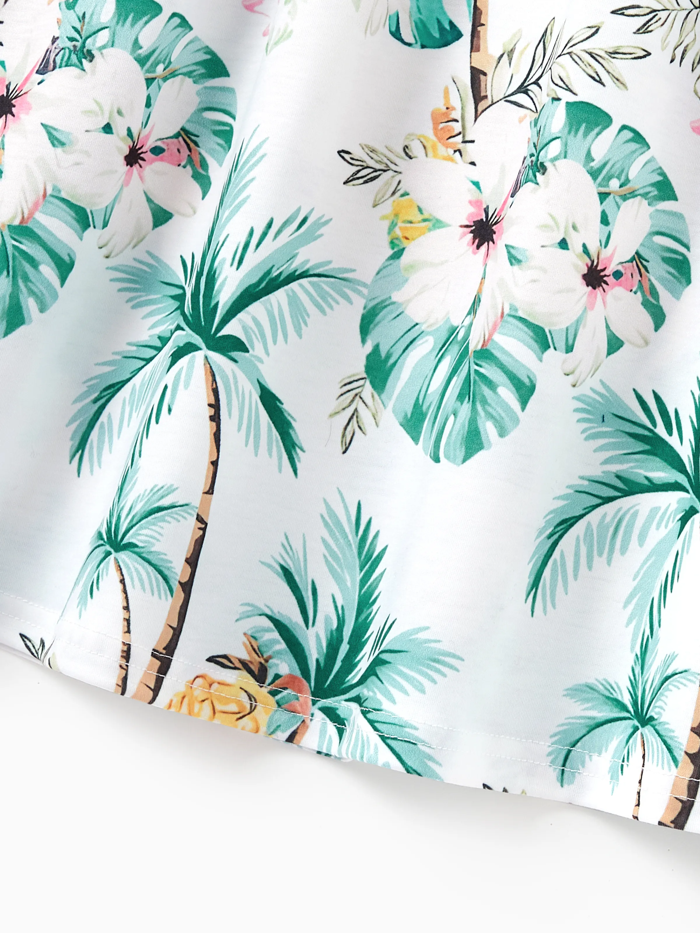 Family Matching Tropical Print Outfits Mommy & Me Tank Dress & Dad/Kids Cotton T-Shirt Set
 Green - Image 16