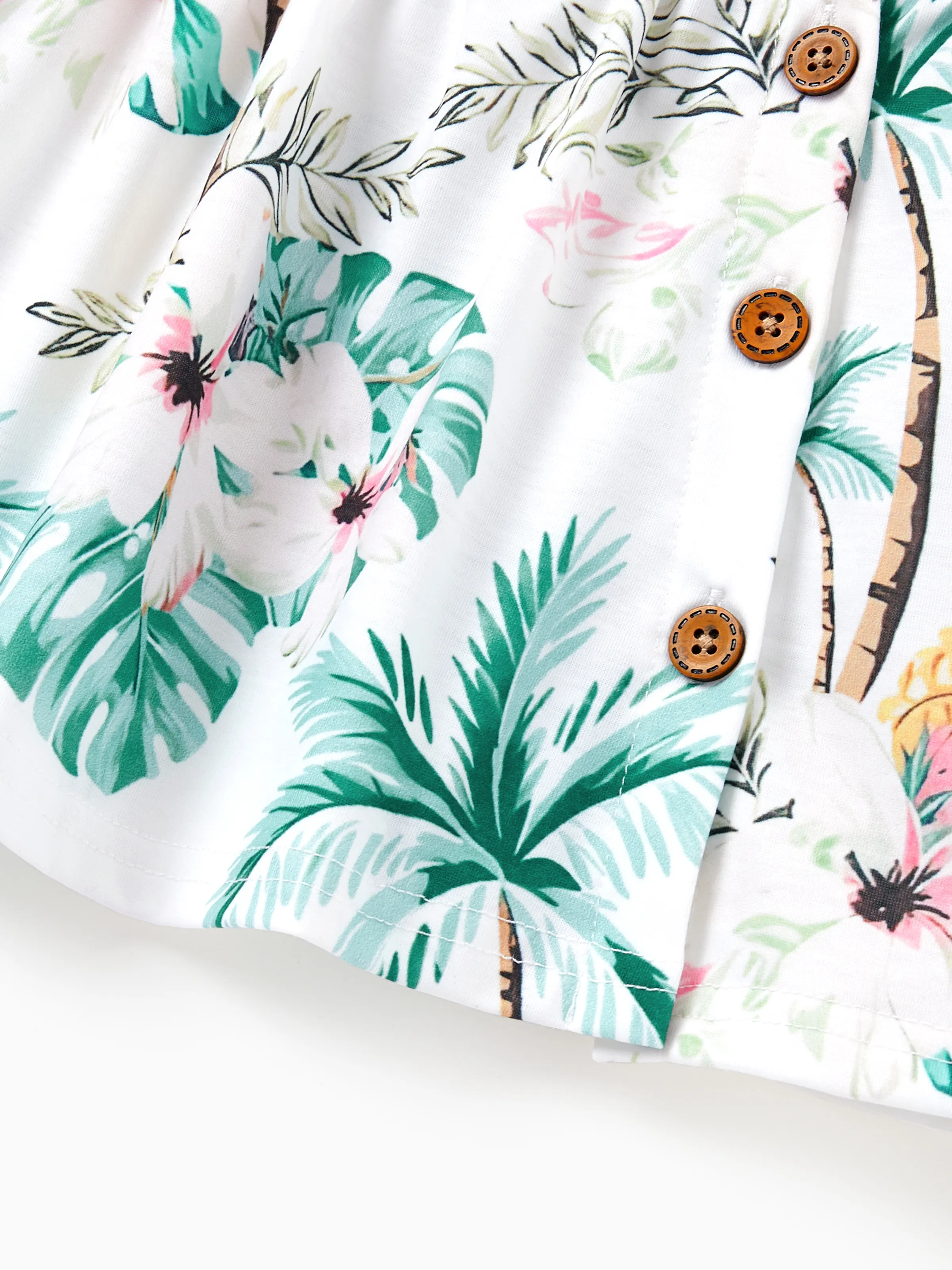 Family Matching Tropical Print Outfits Mommy & Me Tank Dress & Dad/Kids Cotton T-Shirt Set
 Green - Image 21