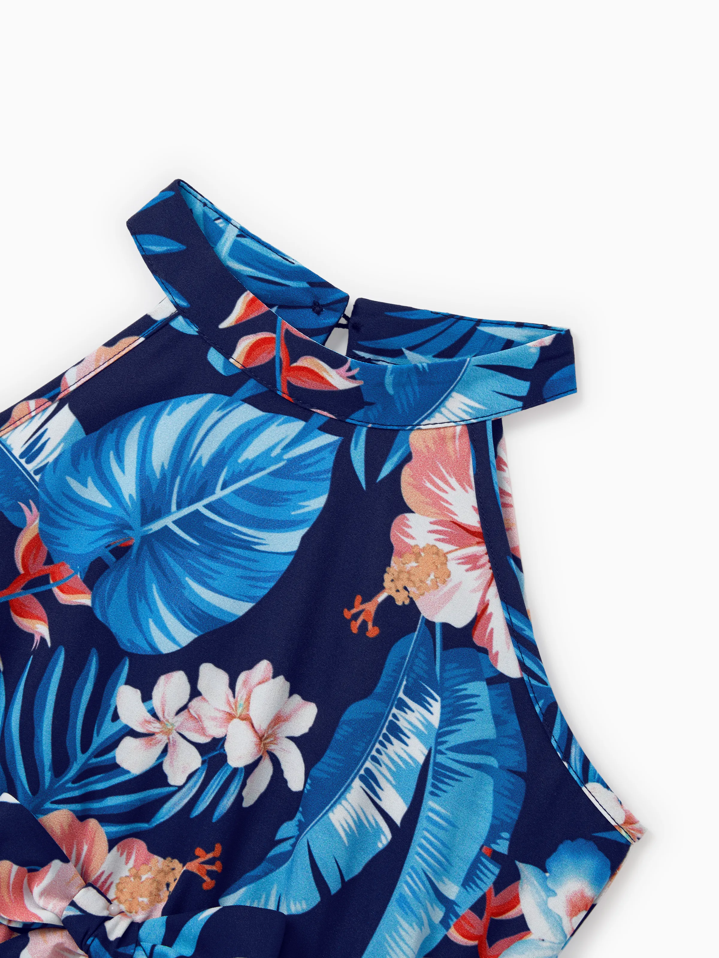 Family Matching Vacation Set Tropical Floral Print Shirt or Halter Dresses for Dad, Mom, Kids & Baby, Perfect for Summer Holidays & Family Photos Deep Blue - Image 10