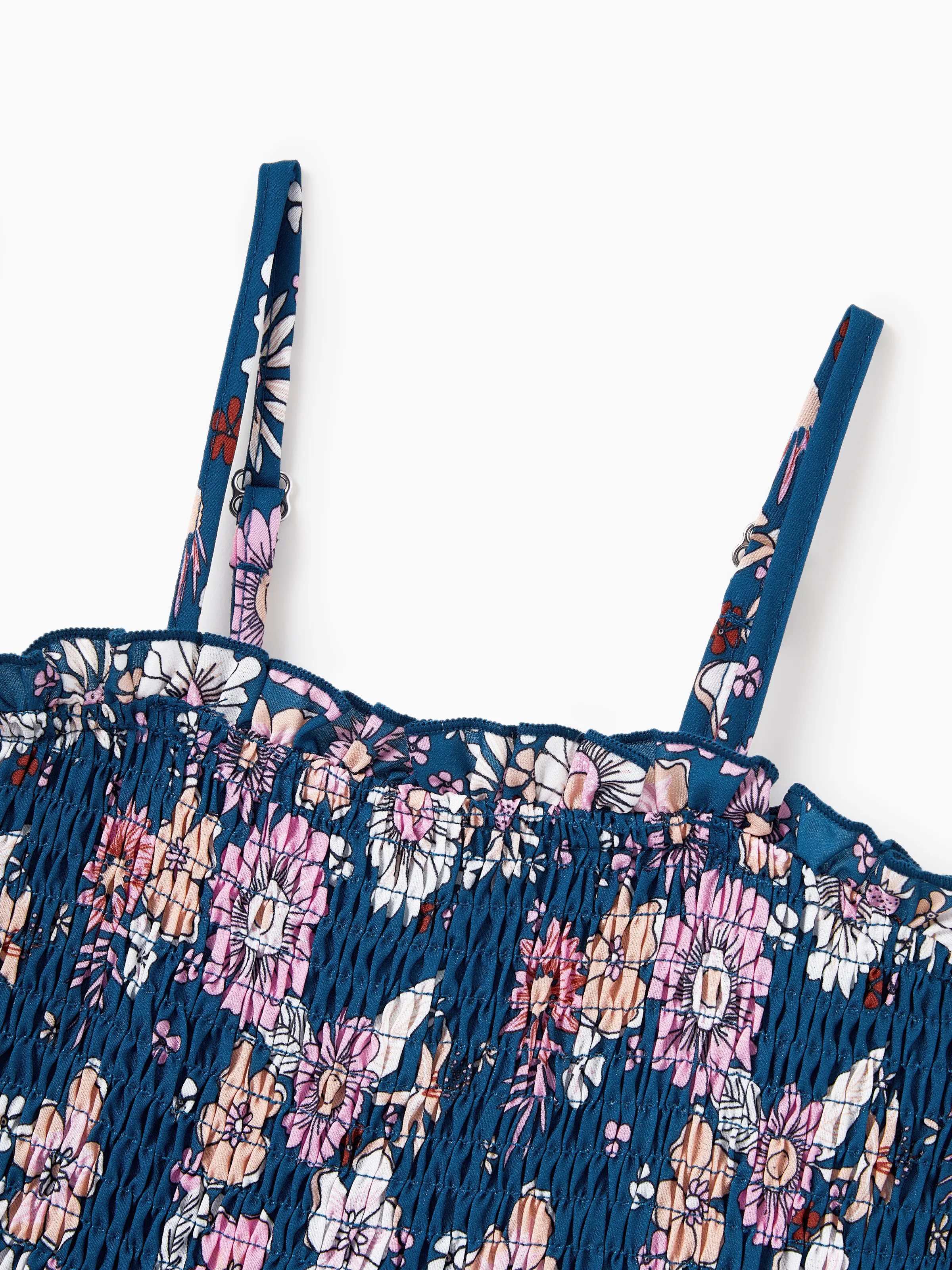 Mommy & me outfits Floral Allover Print Short-sleeve Collar Shirt or Halter Sleeveless Dress for Summer Vacation CYAN- - Image 10