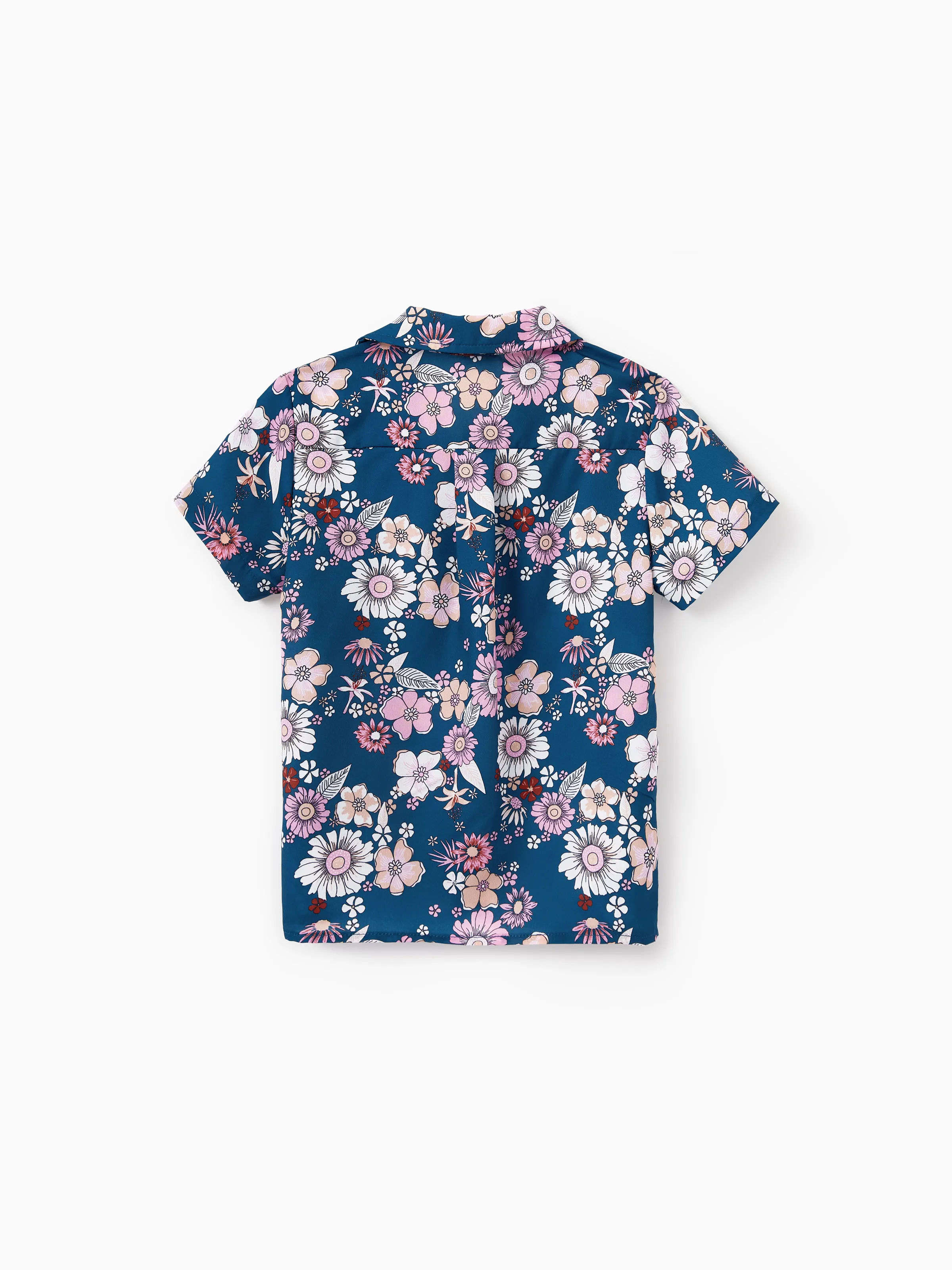 Mommy & me outfits Floral Allover Print Short-sleeve Collar Shirt or Halter Sleeveless Dress for Summer Vacation CYAN- - Image 14