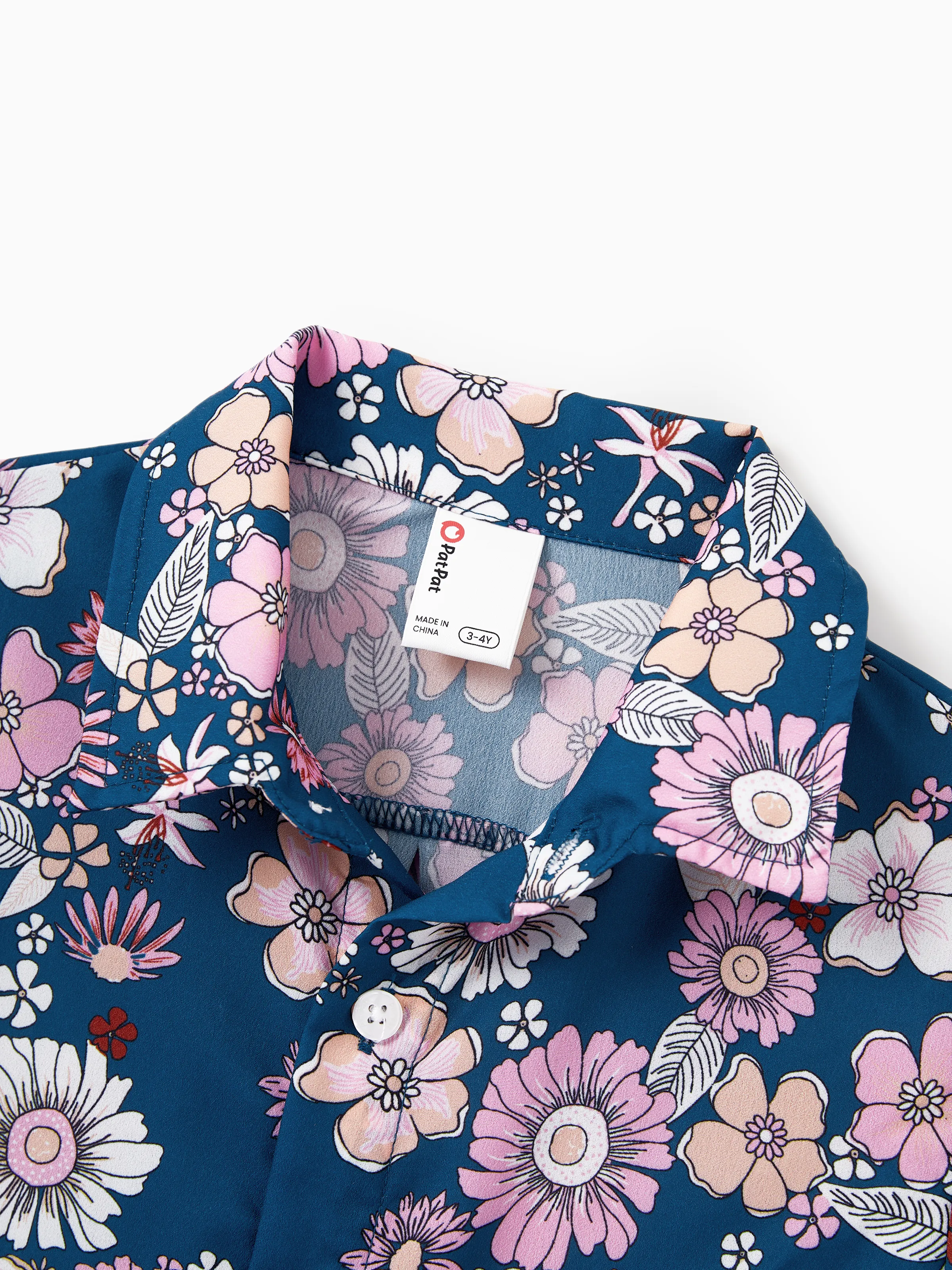 Mommy & me outfits Floral Allover Print Short-sleeve Collar Shirt or Halter Sleeveless Dress for Summer Vacation CYAN- - Image 16