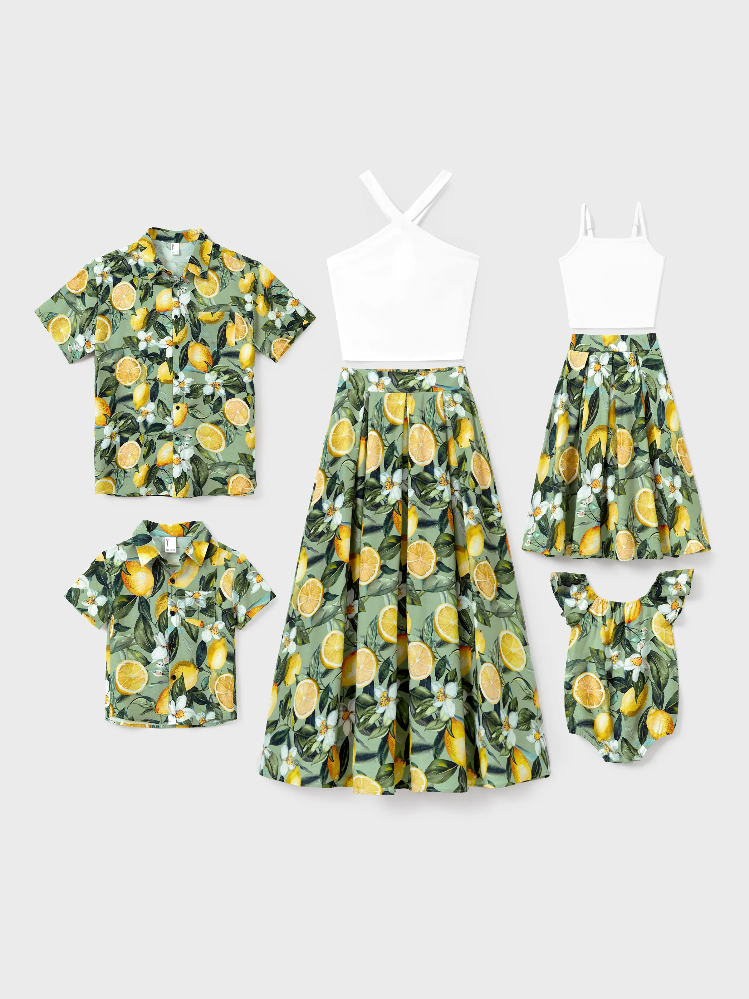 Mommy & me Outfits – Lemon Print Hawaiian Summer Dresses – Tropical Vacation Clothes for Men, Women & Kids Green - Image 3