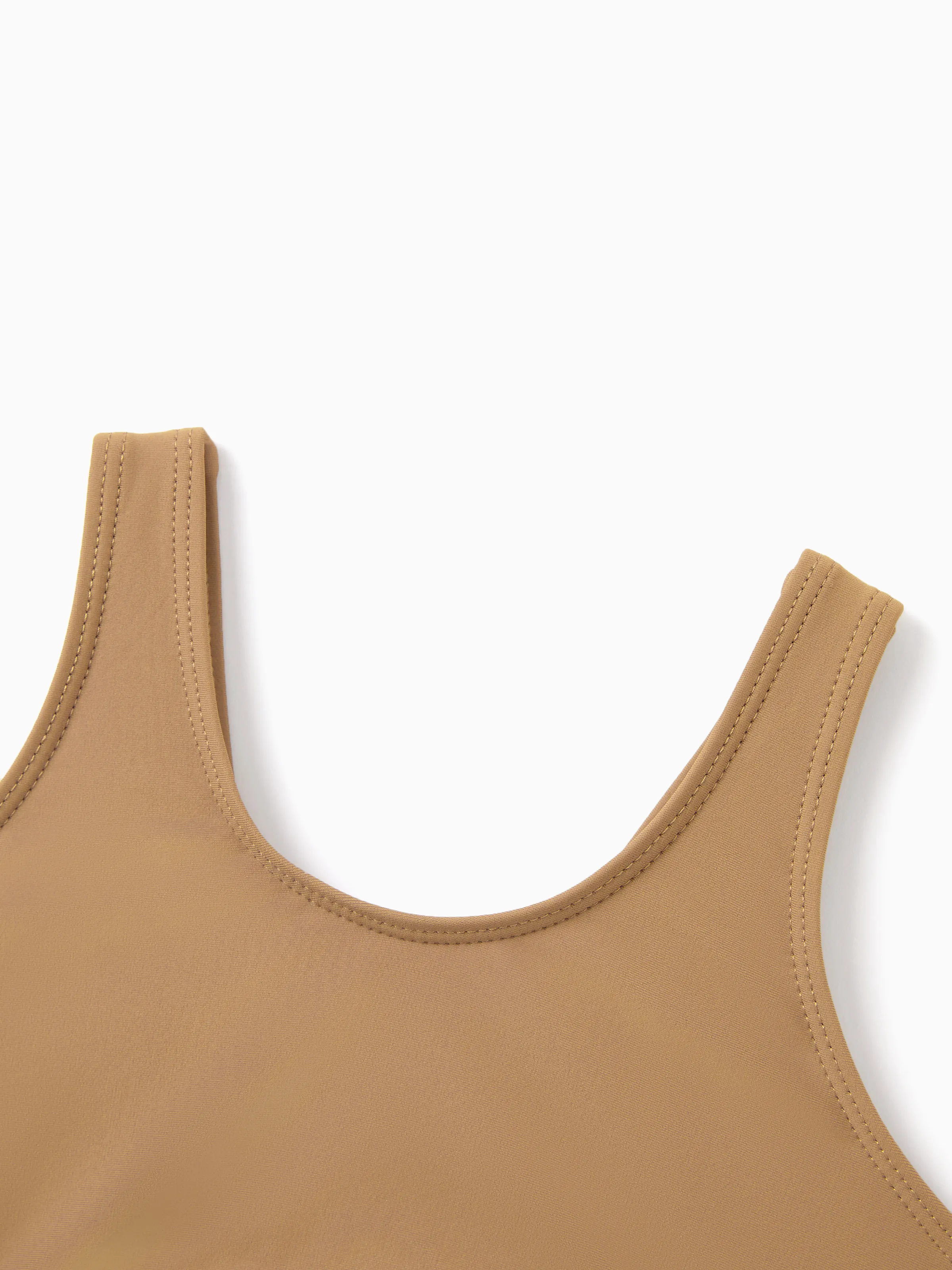 Toddler Girl Color Block Swimsuits, Summer Beach Vacation Swimwear Coffee - Image 4