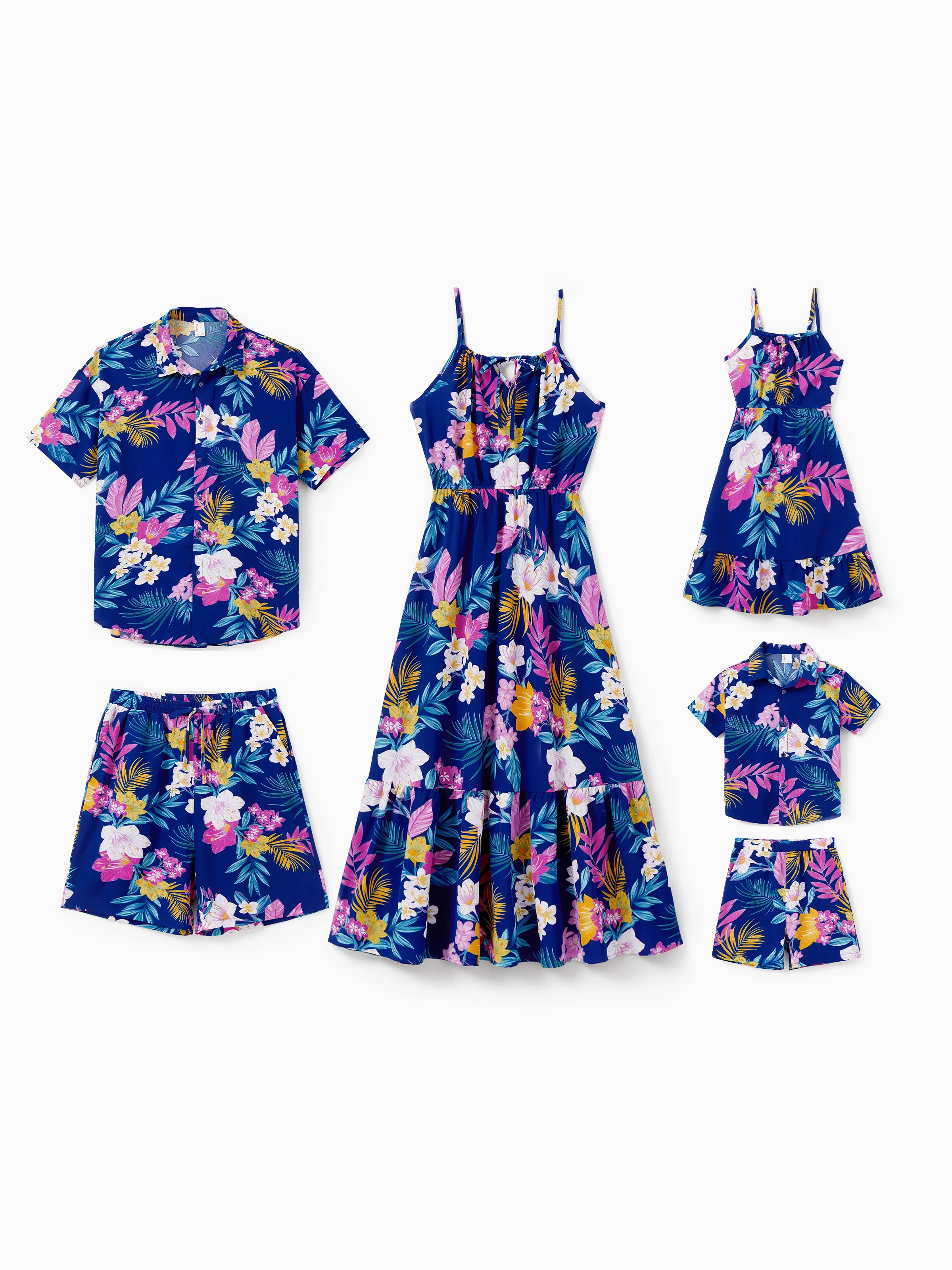 Toddler/Kid Girl Hawaiian Outfits Tropical Floral Print Strap Dress for Vacation Deep Blue - Image 4
