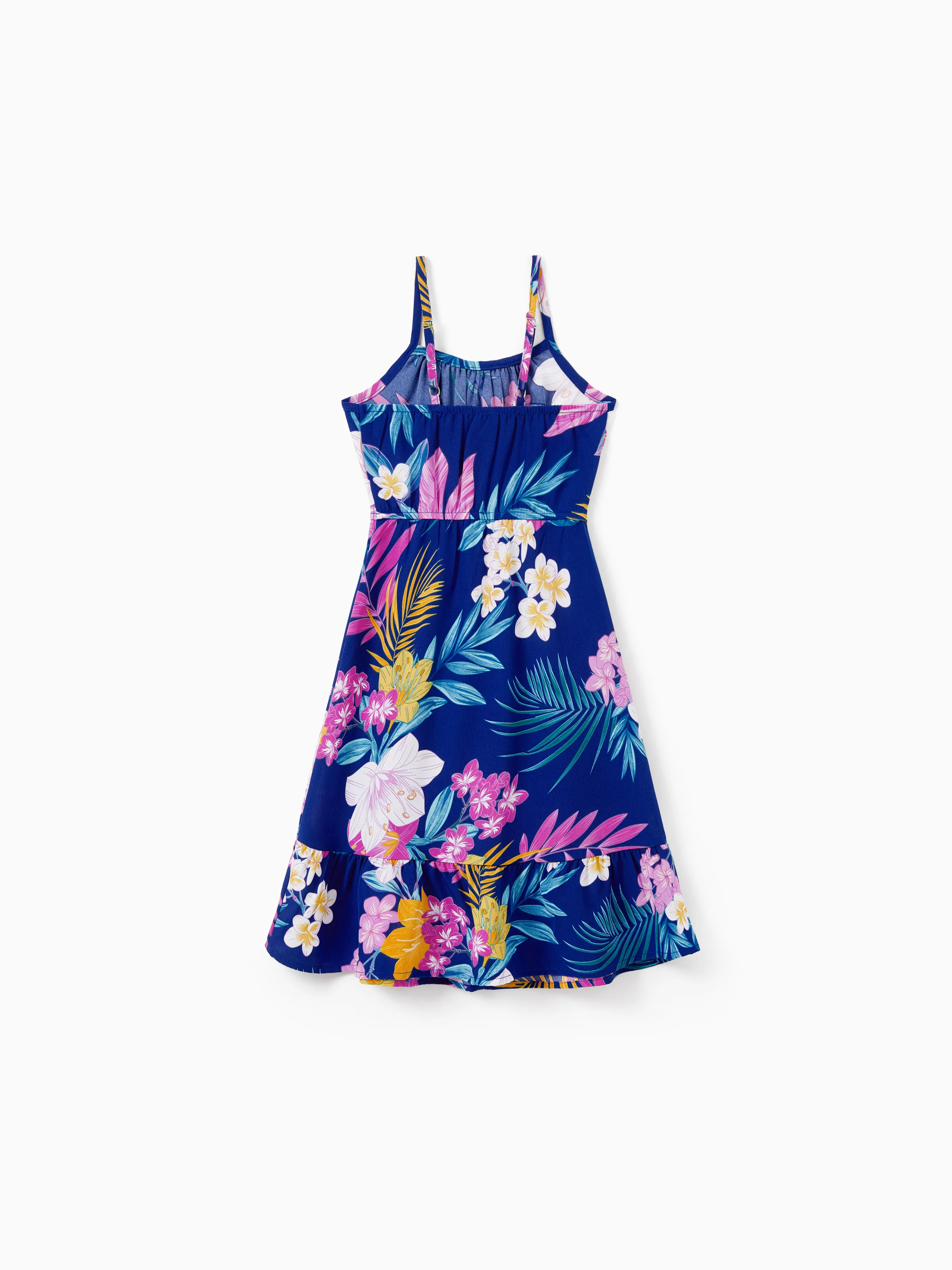 Toddler/Kid Girl Hawaiian Outfits Tropical Floral Print Strap Dress for Vacation Deep Blue - Image 5