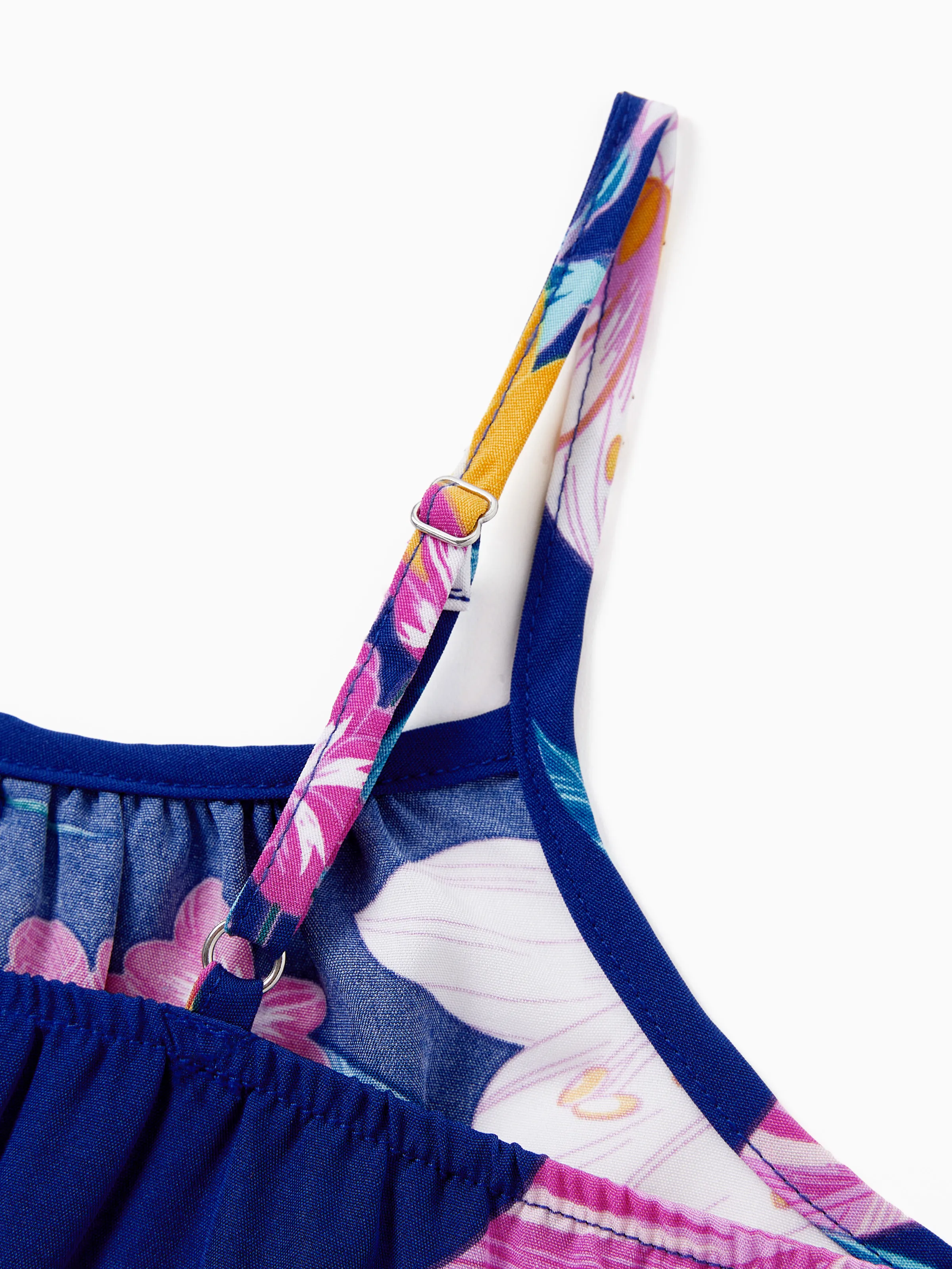 Toddler/Kid Girl Hawaiian Outfits Tropical Floral Print Strap Dress for Vacation Deep Blue - Image 7