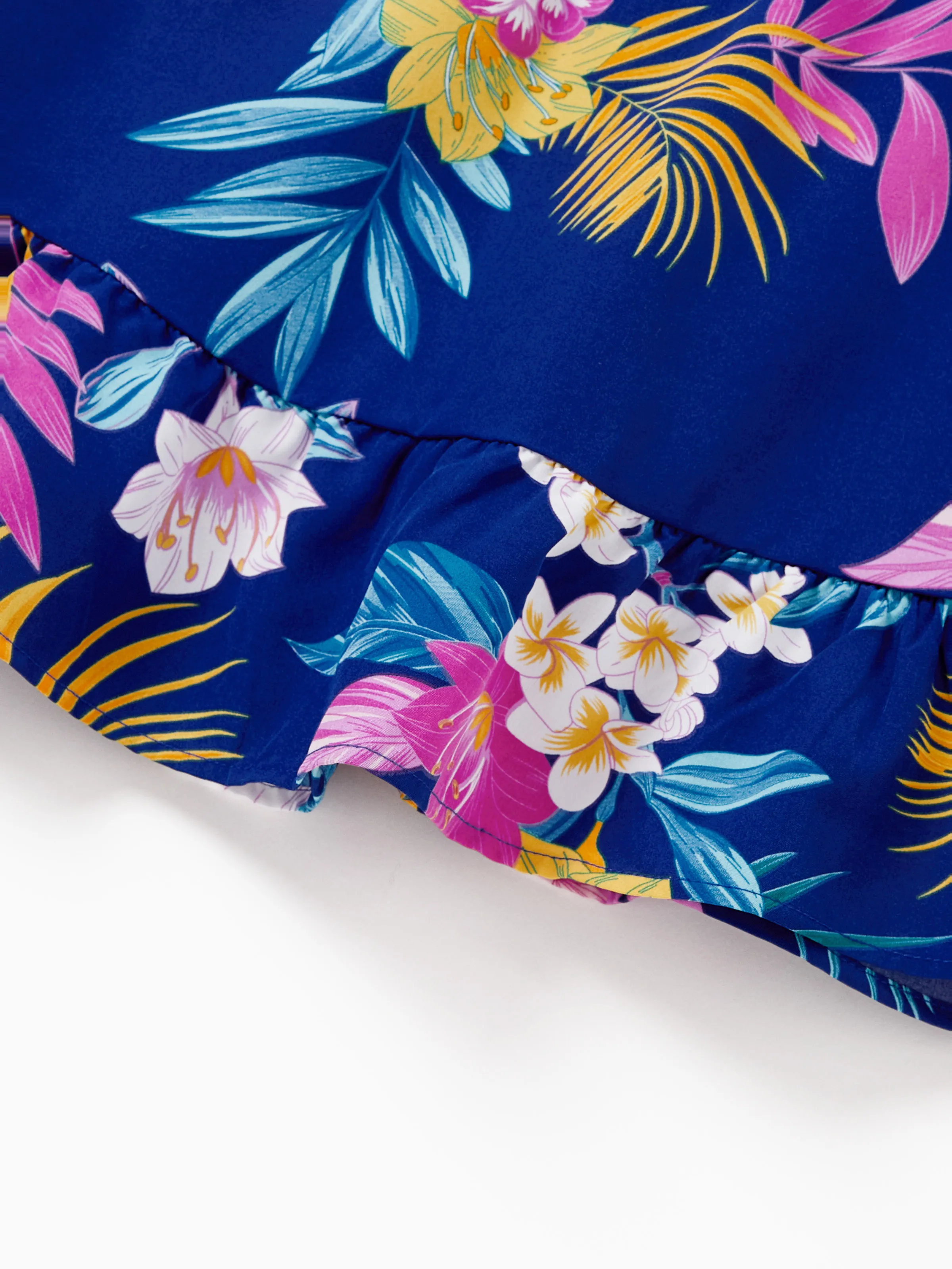 Toddler/Kid Girl Hawaiian Outfits Tropical Floral Print Strap Dress for Vacation Deep Blue - Image 8
