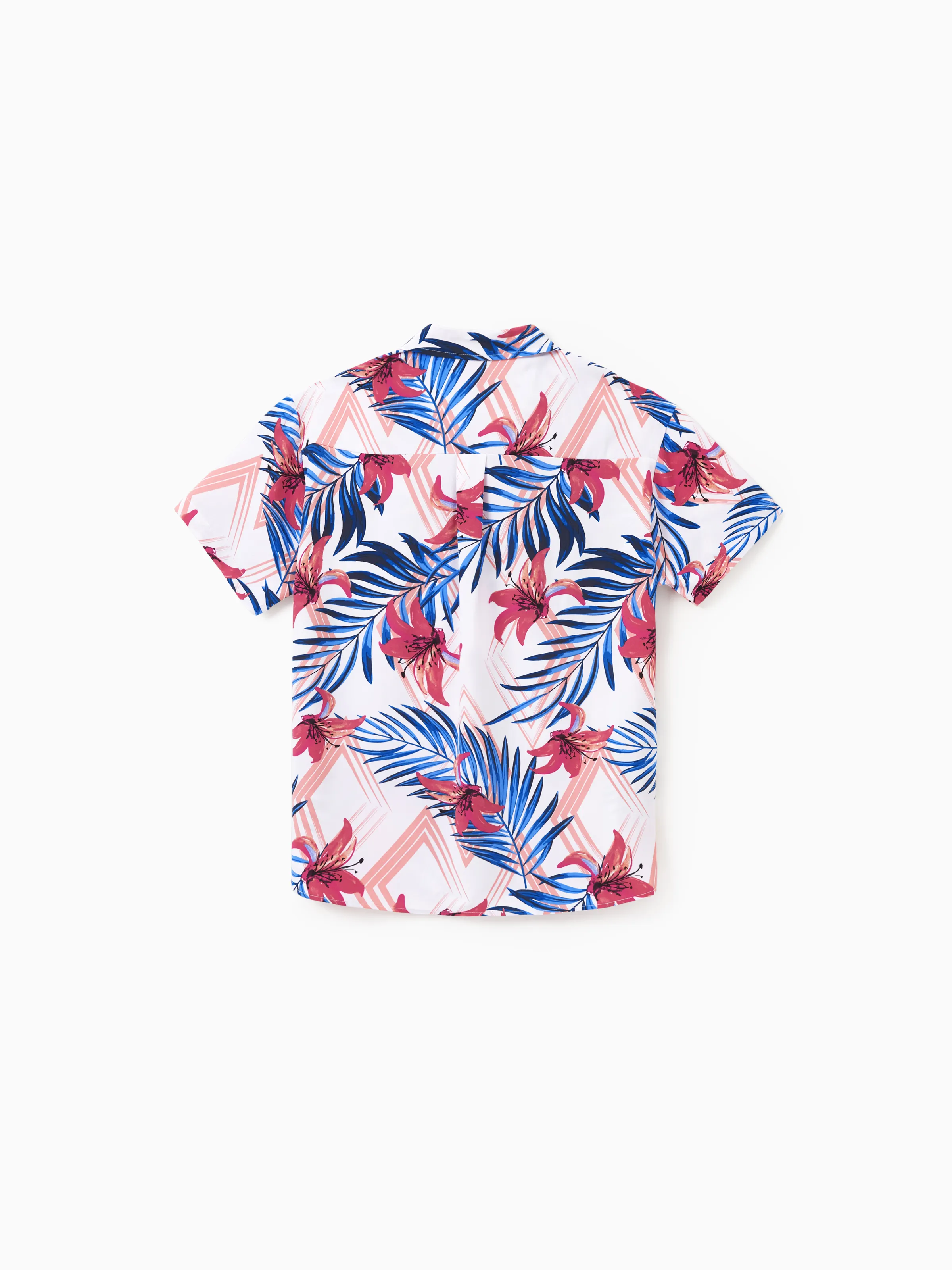 Tropical Floral Family Matching Outfits Pink Blue Leaf Print Short-sleeve Shirt or One Shoulder Smocked top and Skirt Co-ord Set for Vacation, Cruise, Beach White - Image 23